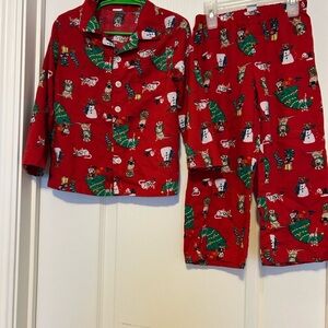 Old Navy Red Kids Pajama Set with Holiday Prints